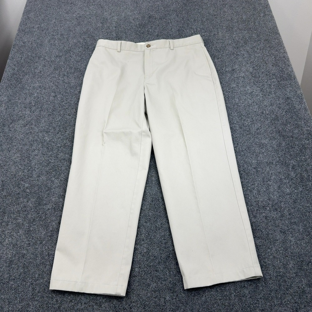 LL Bean Pants Mens 37x30 Khaki Cotton Natural Fit Flat Front Chino Classic